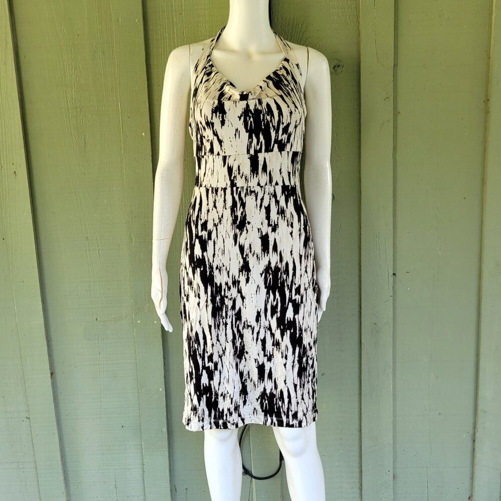 NWT ANN TAYLOR Black Print Slinky Halter Dress 8